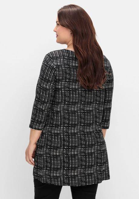 sheego Longshirt mit Print und Wasserfall-Ausschnitt - schwarz-weiß sheego Vatertagsangebot