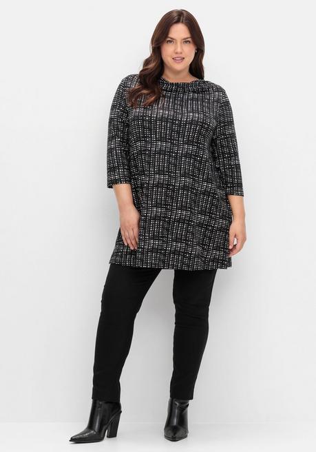 sheego Longshirt mit Print und Wasserfall-Ausschnitt - schwarz-weiß sheego Vatertagsangebot
