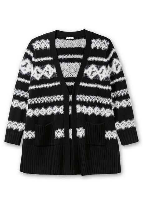 sheego Strickjacke mit Intarsienmuster aus Flauschgarn - schwarz gemustert sheego Valentinstagsangebot