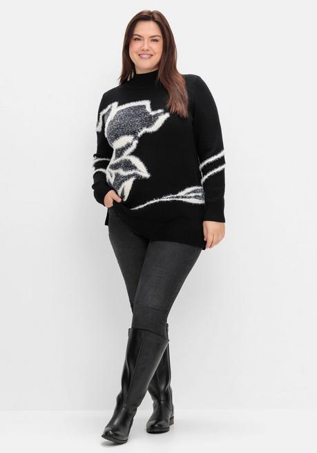 sheego Pullover mit Intarsienmuster aus Flauschgarn - schwarz gemustert sheego Jubiläumsangebot