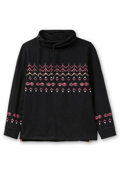 sheego Sweatshirt mit Norwegerprint und weitem Stehkragen - schwarz bedruckt sheego Lagerräumung