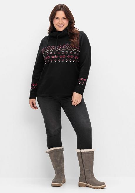 sheego Sweatshirt mit Norwegerprint und weitem Stehkragen - schwarz bedruckt sheego Lagerräumung