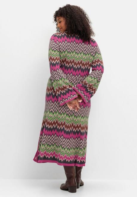 sheego by Joe Browns Wadenlanges Strickkleid im Zickzack-Muster - beere gemustert sheego Top Angebot