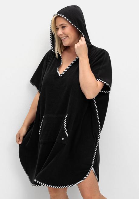 sheego Bade-Poncho mit Kapuze, aus Frottee - schwarz sheego Discount Store für neue Produkte