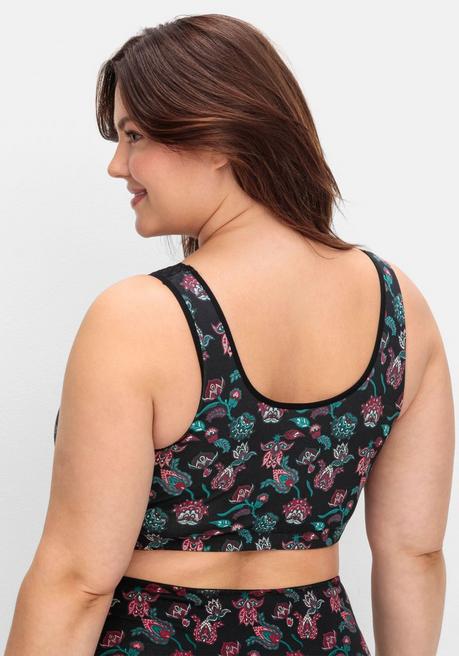 sheego BH ohne Bügel in Bustier-Form, mit Spitzenborte - tiefgrün bedruckt sheego Super Rabatt