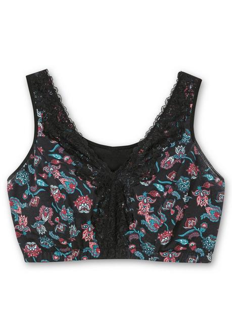 sheego BH ohne Bügel in Bustier-Form, mit Spitzenborte - tiefgrün bedruckt sheego Super Rabatt