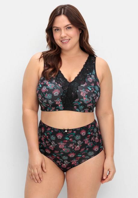 sheego BH ohne Bügel in Bustier-Form, mit Spitzenborte - tiefgrün bedruckt sheego Super Rabatt
