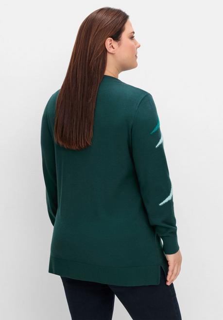 sheego Pullover mit Flauschgarn-Intarsien - tiefgrün gemustert sheego Saisonschlussverkauf