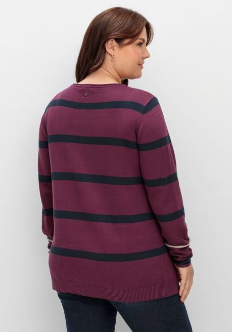sheego Gestreifter Pullover mit Stern-Stickerei, aus Baumwolle - brombeer gestreift sheego Lagerräumung