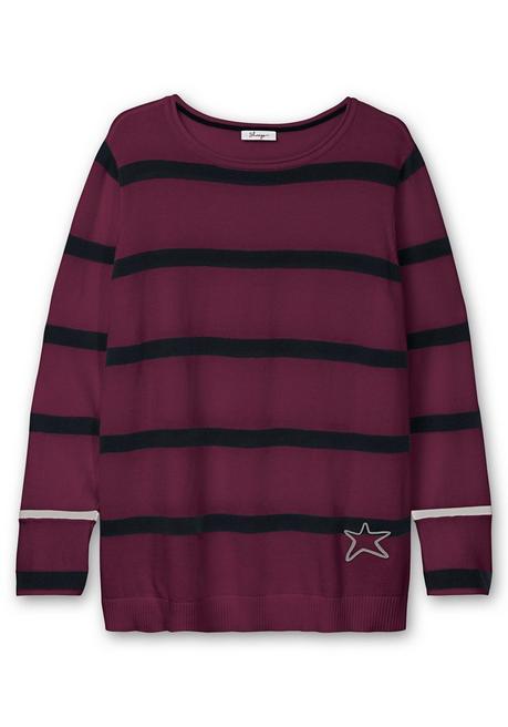 sheego Gestreifter Pullover mit Stern-Stickerei, aus Baumwolle - brombeer gestreift sheego Lagerräumung