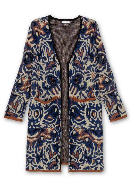 sheego by Joe Browns Langer, offener Strickmantel mit Jacquardmuster - nachtblau gemustert sheego Online Outlet