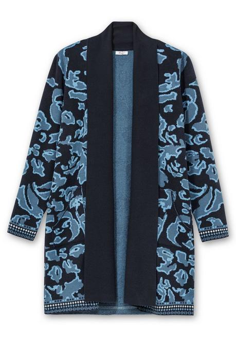 sheego Strickjacke mit Jacquardmuster und Schalkragen - tiefblau gemustert sheego Zeitlich begrenztes Angebot