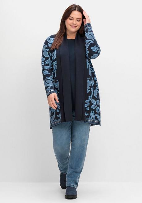sheego Strickjacke mit Jacquardmuster und Schalkragen - tiefblau gemustert sheego Zeitlich begrenztes Angebot