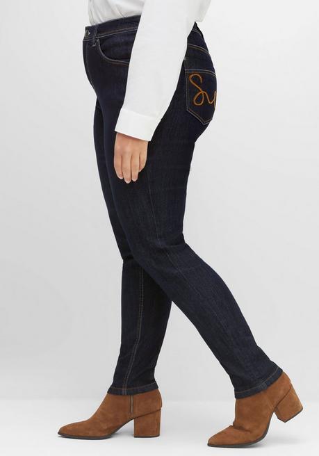 sheego Schmale Jeans mit Kontrastnähten - blue black Denim sheego Riesige Rabatte