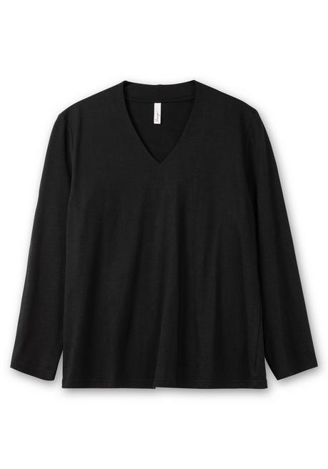 sheego Langarmshirt mit V-Ausschnitt, vorn doppellagig - schwarz sheego Black Friday Preise