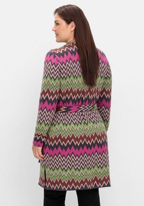 sheego by Joe Browns Lange Strickjacke im Zickzack-Jacquardmuster - beere gemustert sheego Im Verkauf