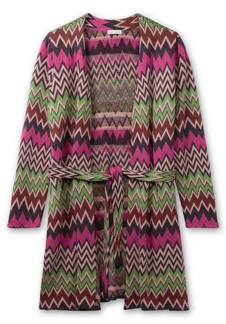 sheego by Joe Browns Lange Strickjacke im Zickzack-Jacquardmuster - beere gemustert sheego Im Verkauf