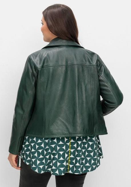 sheego Kurze Lederjacke aus Lammnappa, im Biker-Stil - tiefgrün sheego Online