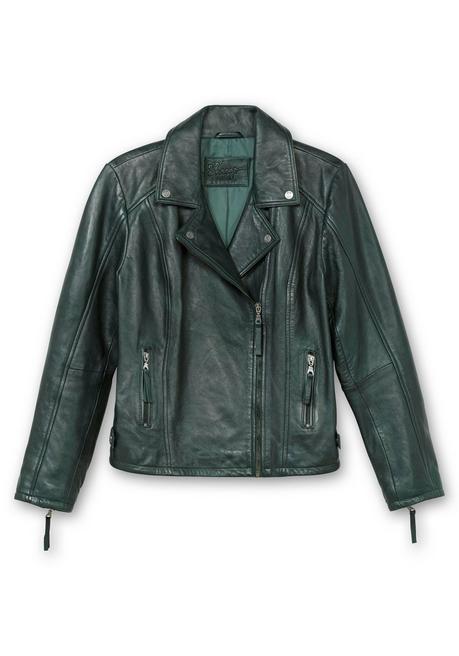 sheego Kurze Lederjacke aus Lammnappa, im Biker-Stil - tiefgrün sheego Online