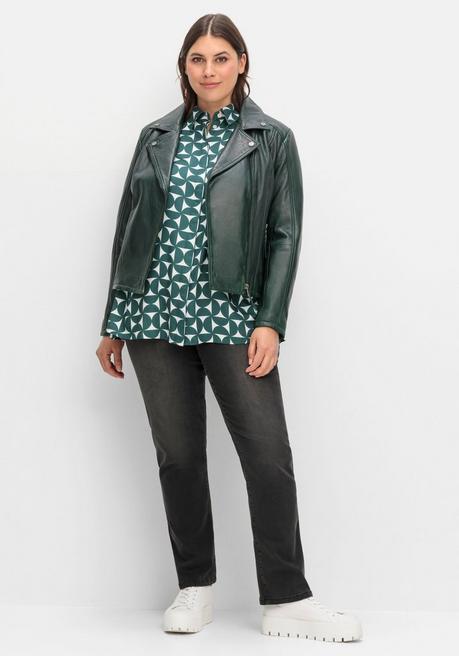 sheego Kurze Lederjacke aus Lammnappa, im Biker-Stil - tiefgrün sheego Online