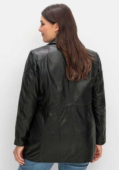 sheego Lange Lederjacke aus Lammnappa, mit Reverskragen - schwarz sheego Verkauf
