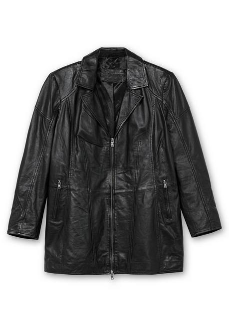 sheego Lange Lederjacke aus Lammnappa, mit Reverskragen - schwarz sheego Verkauf