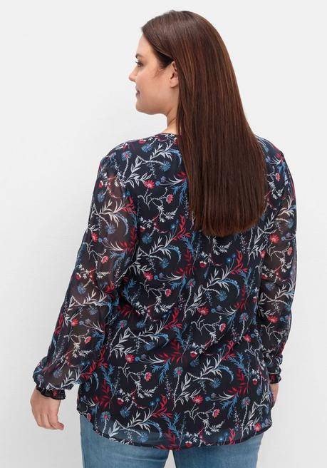 sheego Chiffontunika mit Blumendruck und Bindeband - tiefblau gemustert sheego Angebote