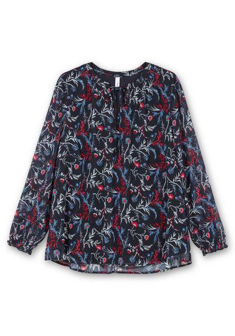 sheego Chiffontunika mit Blumendruck und Bindeband - tiefblau gemustert sheego Angebote