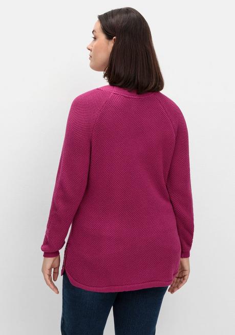 sheego Pullover im Strukturstrick, mit Zierknöpfen seitlich - magenta sheego Meist gekauft