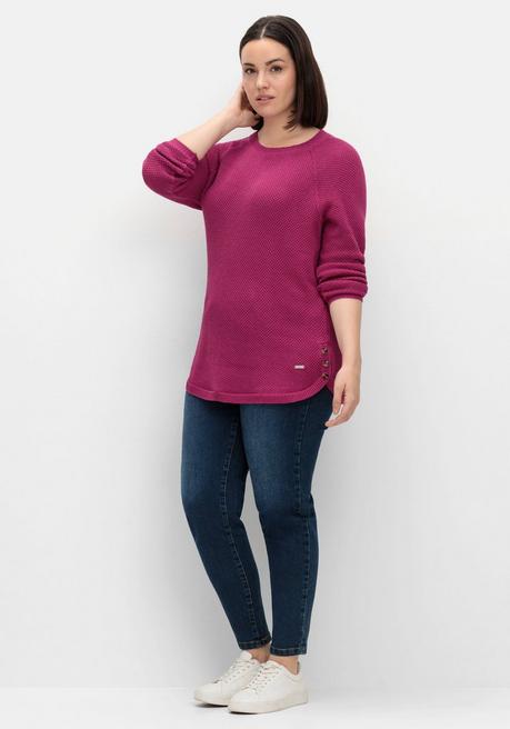 sheego Pullover im Strukturstrick, mit Zierknöpfen seitlich - magenta sheego Meist gekauft