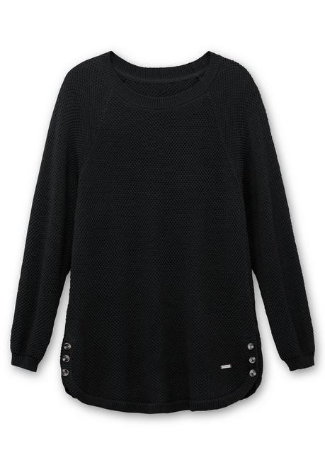 sheego Pullover im Strukturstrick, mit Zierknöpfen seitlich - schwarz sheego Blitzverkäufe