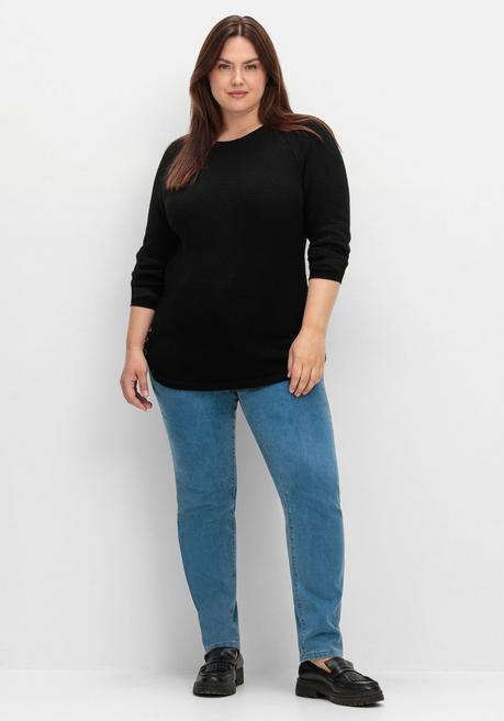 sheego Pullover im Strukturstrick, mit Zierknöpfen seitlich - schwarz sheego Blitzverkäufe