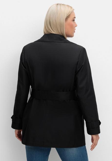 sheego Kurzer Trenchcoat mit Gürtel, wasserabweisend - schwarz sheego Kostenloser Versand