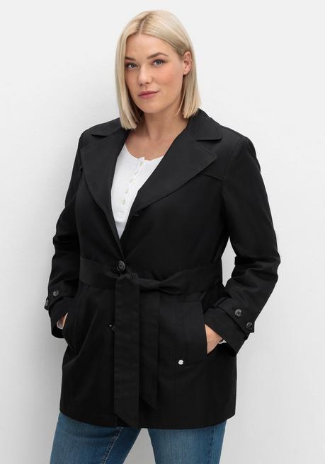 sheego Kurzer Trenchcoat mit Gürtel, wasserabweisend - schwarz sheego Kostenloser Versand