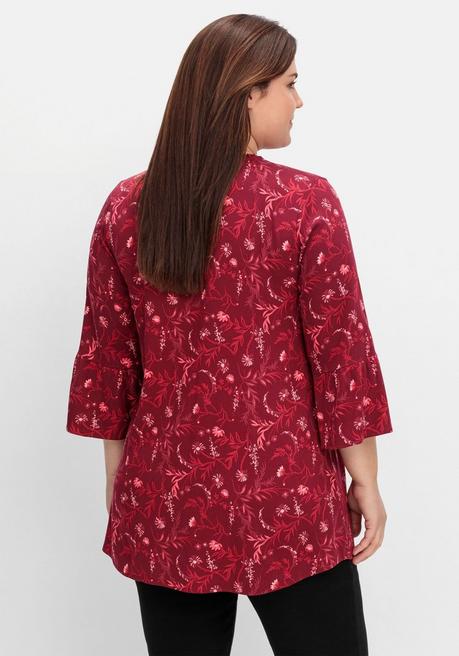 sheego Longtunika mit Volants an den 3/4-Ärmeln - dunkelrot gemustert sheego Limitierter Zeitrabatt