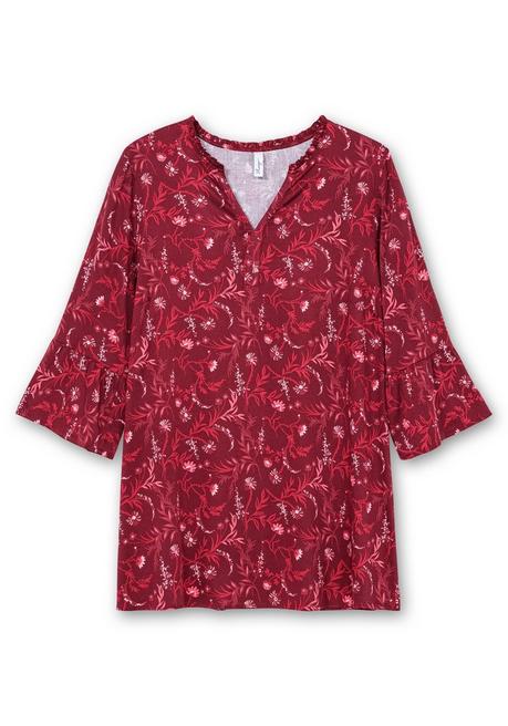 sheego Longtunika mit Volants an den 3/4-Ärmeln - dunkelrot gemustert sheego Limitierter Zeitrabatt