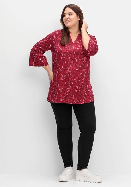 sheego Longtunika mit Volants an den 3/4-Ärmeln - dunkelrot gemustert sheego Limitierter Zeitrabatt