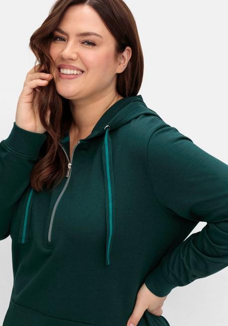sheego Kniefreies Kapuzensweatkleid mit Kängurutasche - tiefgrün sheego Sonderangebot