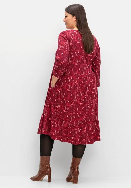 sheego Hängerkleid in leichter A-Linie, mit 3/4-Ärmeln - dunkelrot gemustert sheego Rabatt