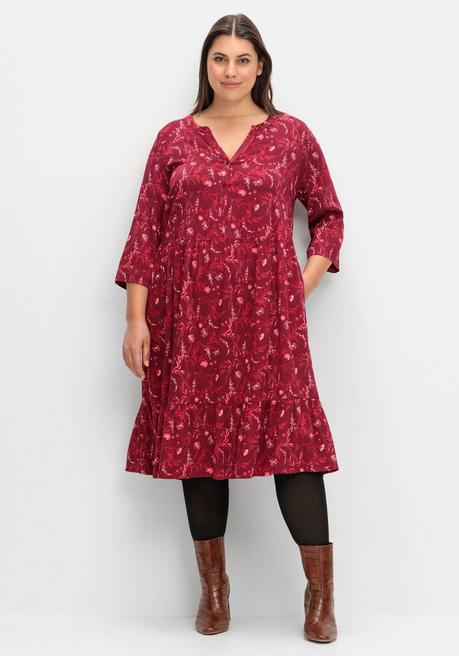 sheego Hängerkleid in leichter A-Linie, mit 3/4-Ärmeln - dunkelrot gemustert sheego Rabatt