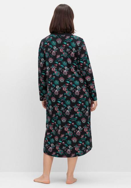 sheego Nachthemd mit Blumenprint und Knopfleiste - schwarz bedruckt sheego Günstig kaufen