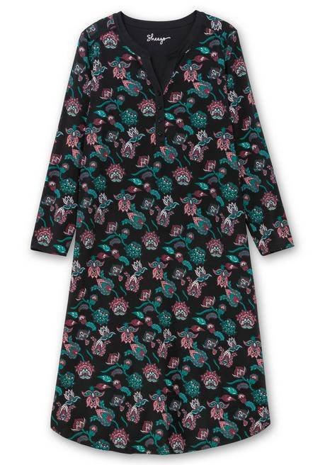 sheego Nachthemd mit Blumenprint und Knopfleiste - schwarz bedruckt sheego Günstig kaufen