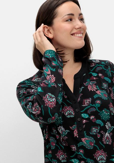 sheego Nachthemd mit Blumenprint und Knopfleiste - schwarz bedruckt sheego Günstig kaufen