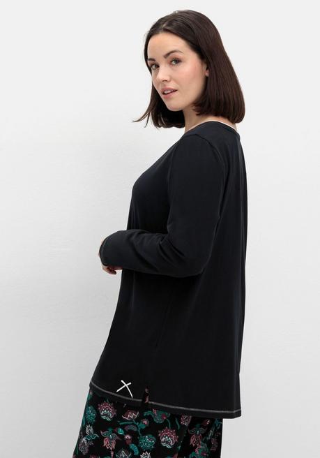 sheego Langes Schlafshirt mit Seitenschlitzen, Rundhalsausschnitt - schwarz sheego Großer Ausverkauf