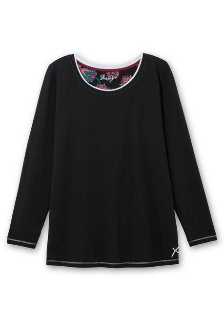 sheego Langes Schlafshirt mit Seitenschlitzen, Rundhalsausschnitt - schwarz sheego Großer Ausverkauf