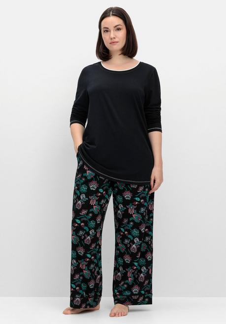 sheego Langes Schlafshirt mit Seitenschlitzen, Rundhalsausschnitt - schwarz sheego Großer Ausverkauf