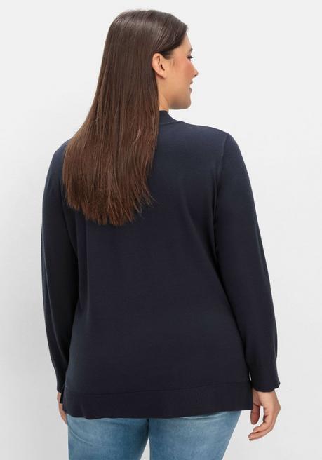 sheego Pullover mit geripptem Stehkragen - tiefblau sheego Begrenztes Angebot