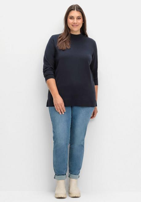 sheego Pullover mit geripptem Stehkragen - tiefblau sheego Begrenztes Angebot