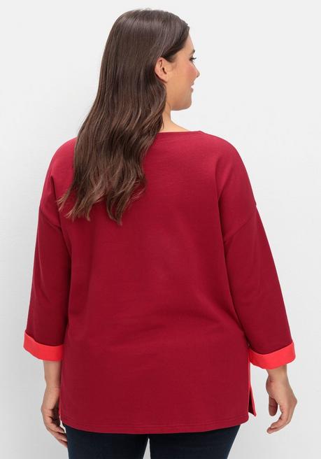 sheego Sweatshirt mit Zierknöpfen und Kontrastdetails - dunkelrot sheego Online Shopping