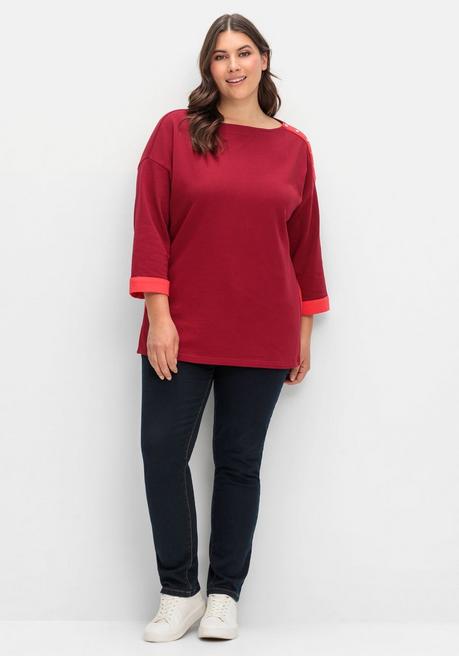 sheego Sweatshirt mit Zierknöpfen und Kontrastdetails - dunkelrot sheego Online Shopping